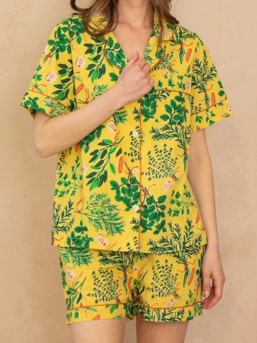 Printfresh Herb Garden Short Sleep Set Yellow Green Orange Organic Cotton-XL